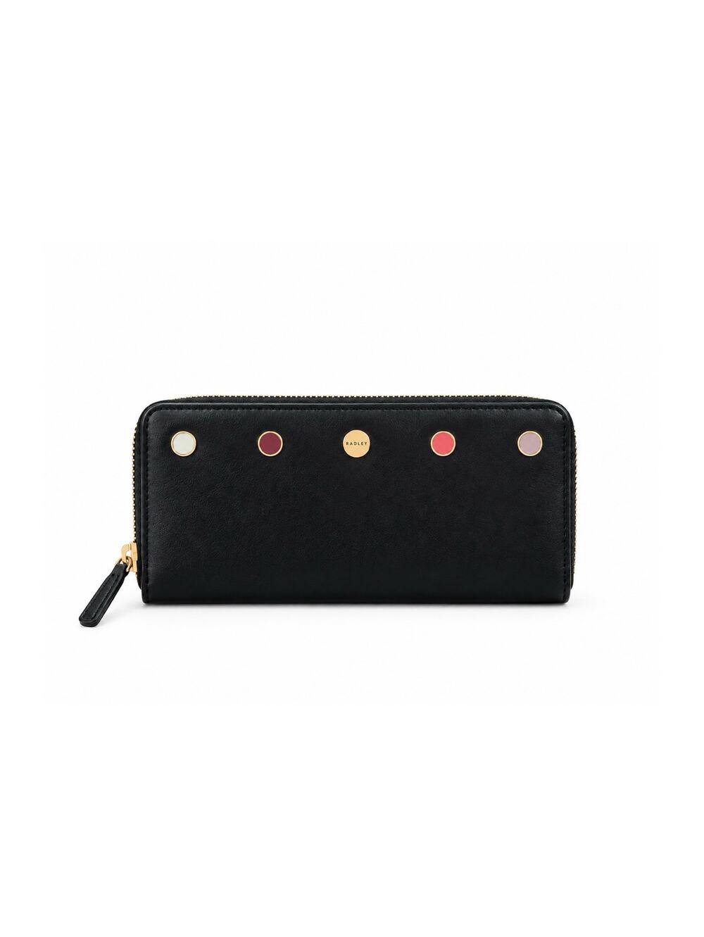NWOT Radley London Black Leather Zip Around Wallet Colorblock Gold Hardware